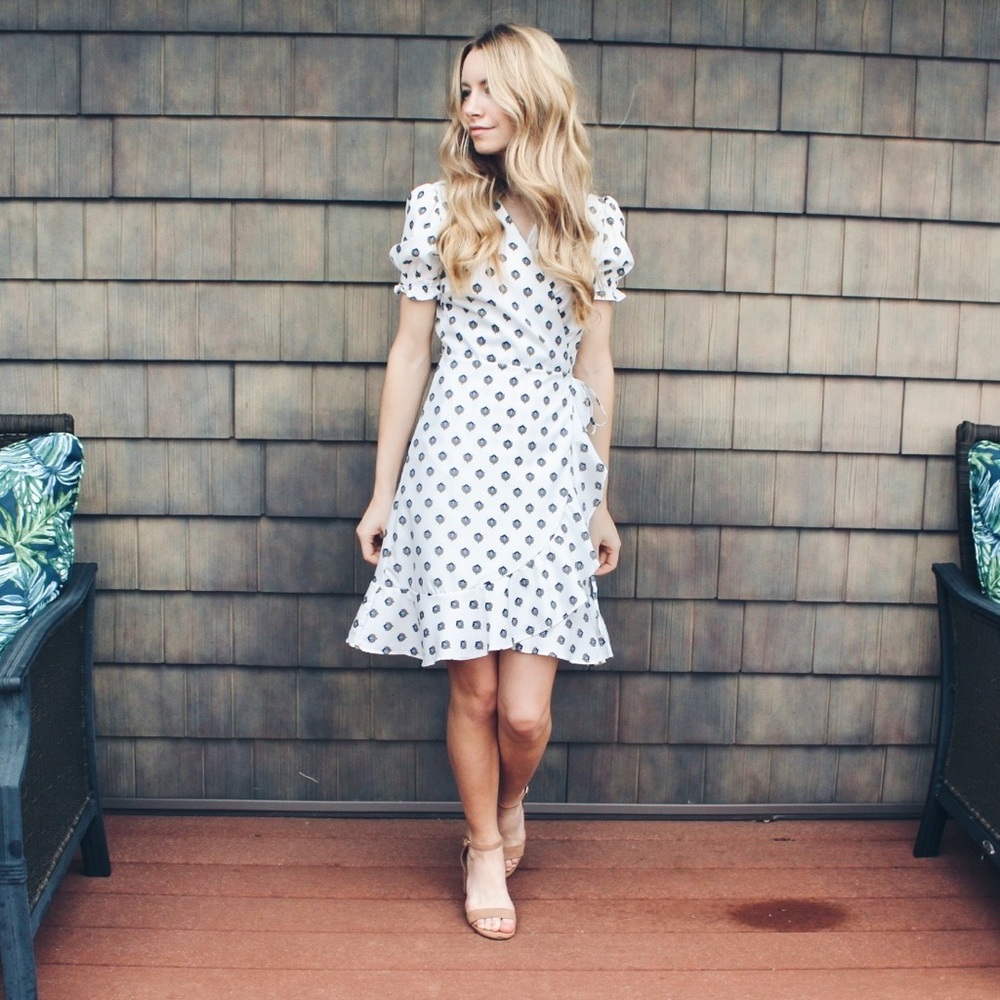 Printed boho ruffle wrap puff sleeve midi dress